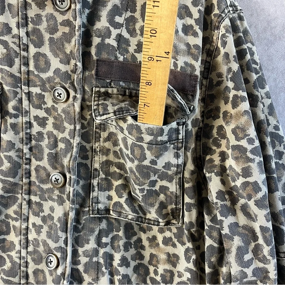 Free People Jacket Women XS Tan Military Field Animal Leopard Print Zip Button - Picture 5 of 14